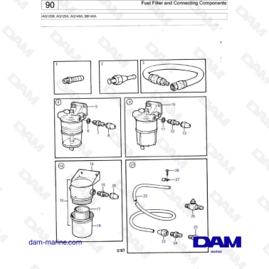 Volvo Penta AQ120B / AQ125A / AQ140A / BB140A - Fuel filter & connecting components