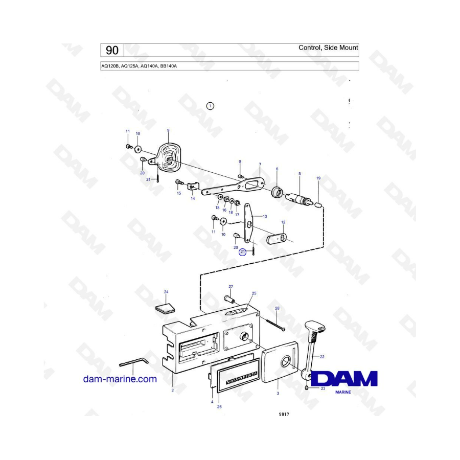 Volvo Penta AQ120B / AQ125A / AQ140A / BB140A - Control, side mount