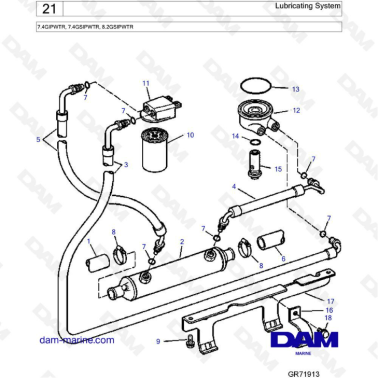 Volvo Penta 7.4L GI / 7.4L GSI / 8.2L GSI - Lubricating system