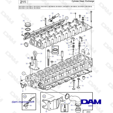 Volvo Penta D6-310D -B -C -D -E/D6-330D -B -C -D -E/D6-330D -E / D6-370D -A -B -C -D -E - Cylinder head, exchange
