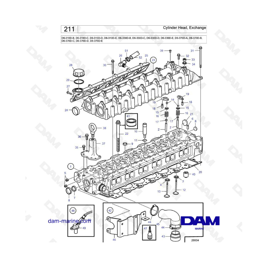 Volvo Penta D6-310D -B -C -D -E/D6-330D -B -C -D -E/D6-330D -E / D6-370D -A -B -C -D -E - Cylinder head, exchange