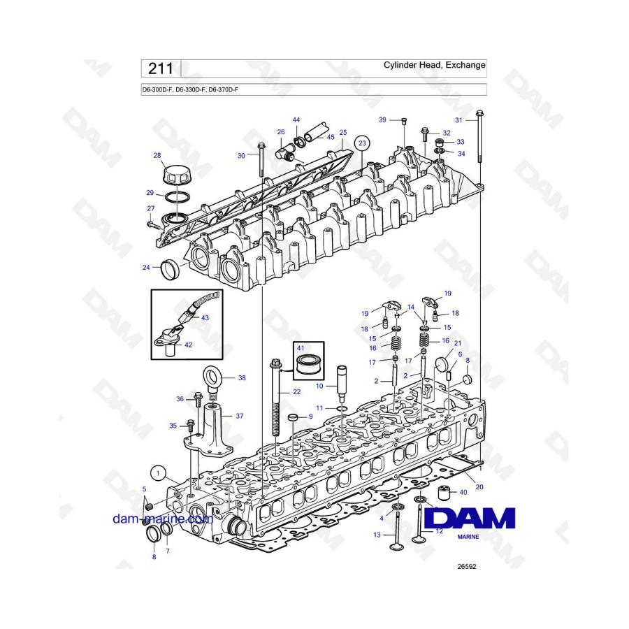 Volvo Penta D6-300D-F / D6-330D-F / D6-370D-F - Cylinder head, exchange