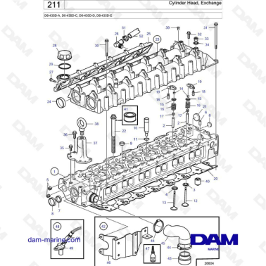 Volvo Penta D6-435D-A -C -D -E - Cylinder head, exchange