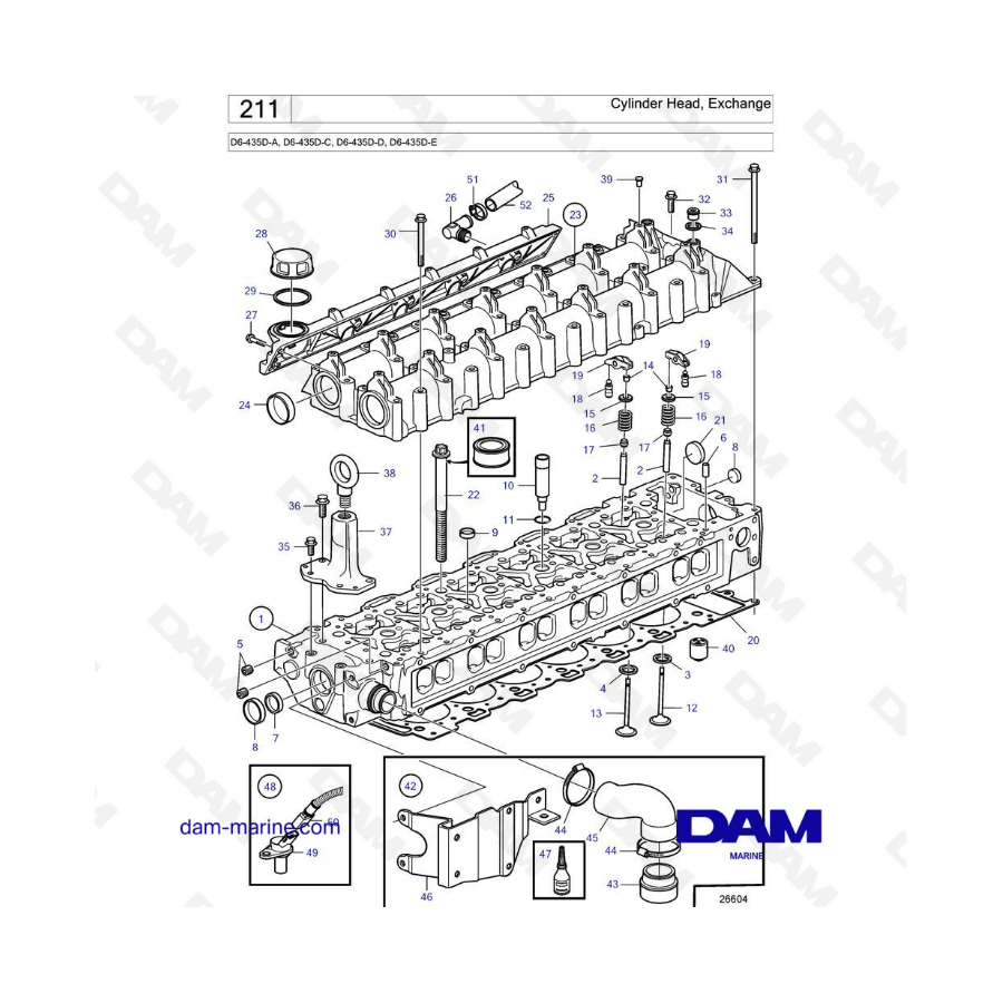 Volvo Penta D6-435D-A -C -D -E - Culata, intercambio