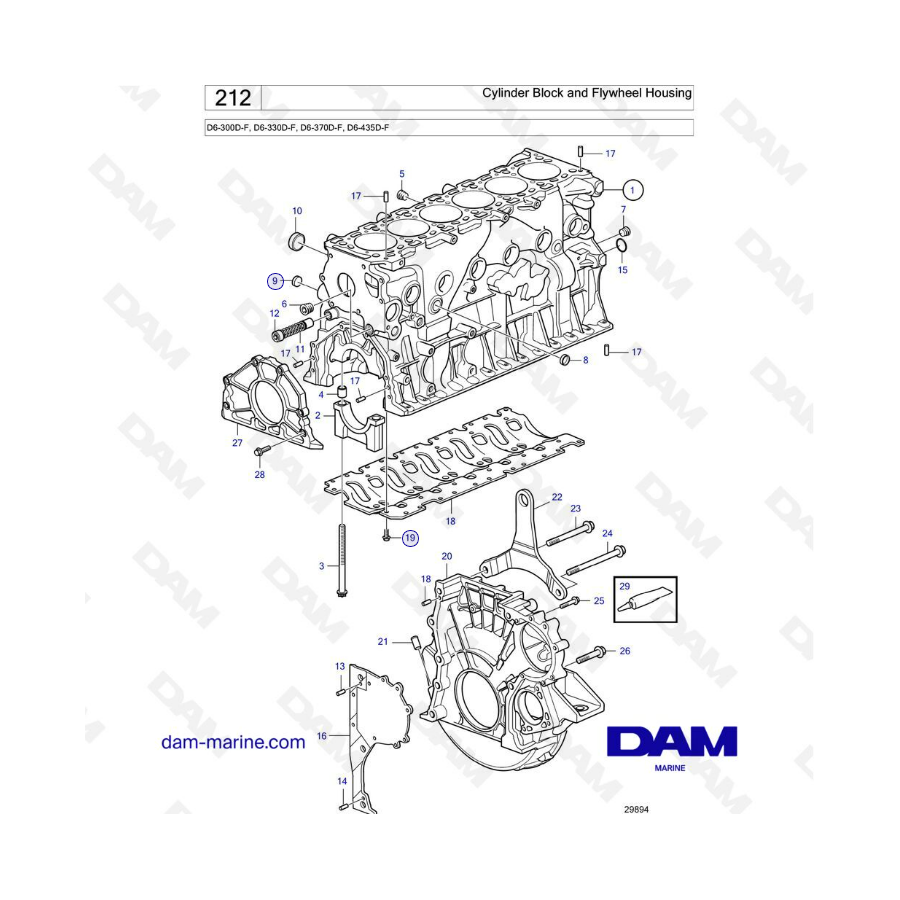 Volvo Penta D6-300D-F / D6-330D-F / D6-370D-F / D6-435D-F - Cylinder block & flywheel housing