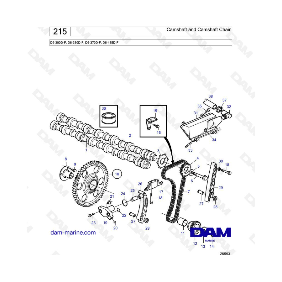 Volvo Penta D6-300D-F / D6-330D-F / D6-370D-F / D6-435D-F - Camshaft & camshaft chain