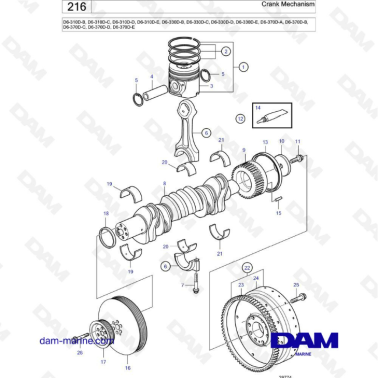 Volvo Penta D6-310D-B -C -D -E/D6-330D-B -C -D -E/D6-370D-A -B -C -D -E - Crank mechanism