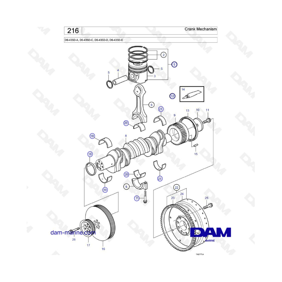 Volvo Penta D6-435D-A -C -D -E - Crank mechanism