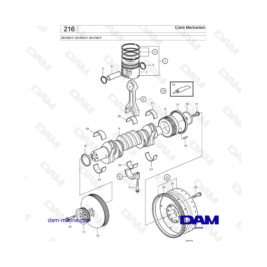 Volvo Penta D6-300D-F / D6-330D-F / D6-370D-F - Mecanismo de manivela 