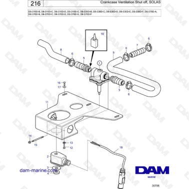 Volvo Penta D6-310D-B -C -D -E / D6-330D-B -C -D -E -F / D6-370D-A -B -C -D -E -F - Crankcase ventilation shutoff, SOLAS