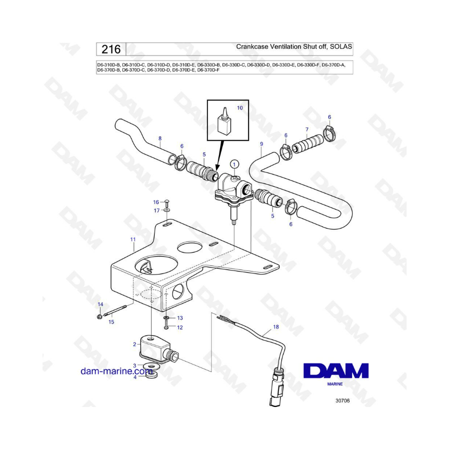 Volvo Penta D6-310D-B -C -D -E / D6-330D-B -C -D -E -F / D6-370D-A -B -C -D -E -F - Crankcase ventilation shutoff, SOLAS