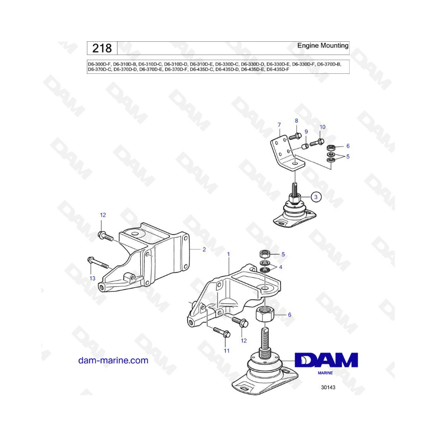 Volvo Penta D6-300D-F / D6-310D-B-C-D-E / D6-330D-C-D-E-F / D6-370D-B-C-D-E-F / D6-435D-C-D-E-F - Montaje del motor