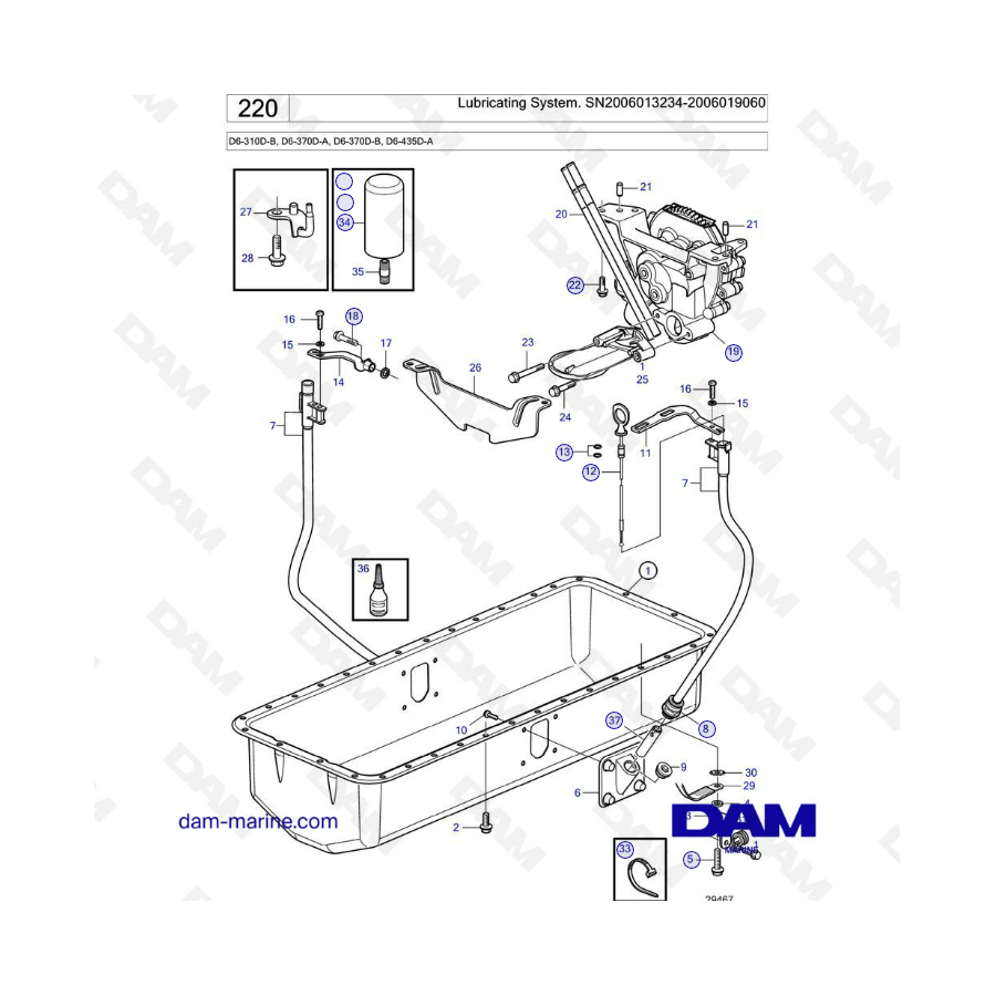 Volvo Penta D6-310D-B / D6-370D-A / D6-370D-B / D6-435D-A - Sistema de lubricación 