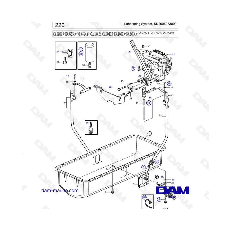 Volvo Penta D6-310D-B-C-D-E / D6-330D-B-C-D-E / D6-370D-A-B-C-D-E / D6-435D-A-C-D-E - Sistema de lubricación 