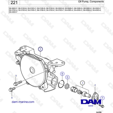 Volvo Penta D6-300D-F/D6-310D-B -C -D -E/ D6-330D-B -C -D -E -F/ D6-370D/D6-435D - Oil pump, components