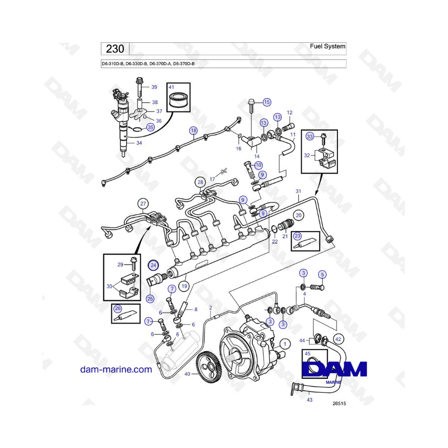 Volvo Penta D6-310D-B / D6-330D-B / D6-370D-A / D6-370D-B - Sistema de combustible