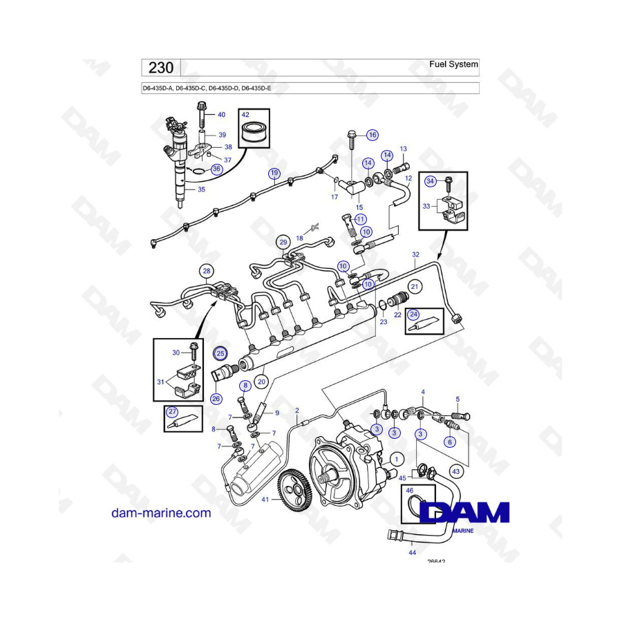 Volvo Penta D6-436D-A / D6-435D-C / D6-435-D-D / D6-435D-E - Fuel system