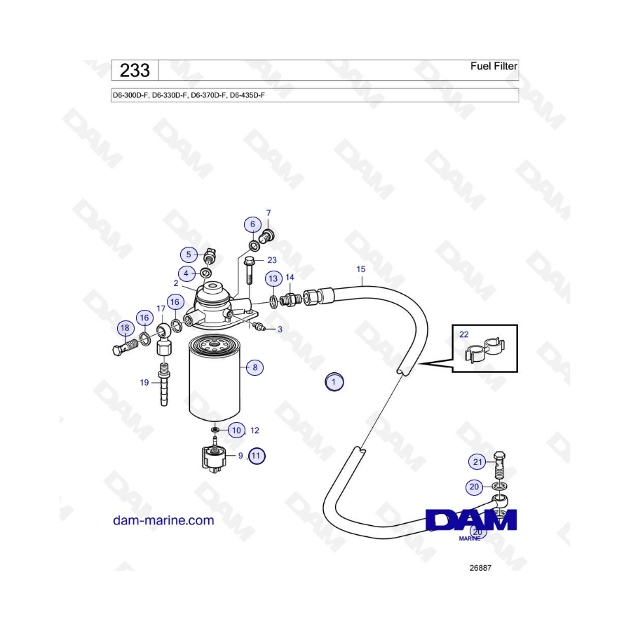 Filtro de combustible para Volvo Penta D6-300D-F / D6-330D-F / D6-370D-F / D6-435D-F