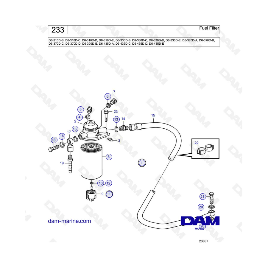 Filtro de combustible para Volvo Penta D6-310D / D6-330D / D6-370D / D6-435D