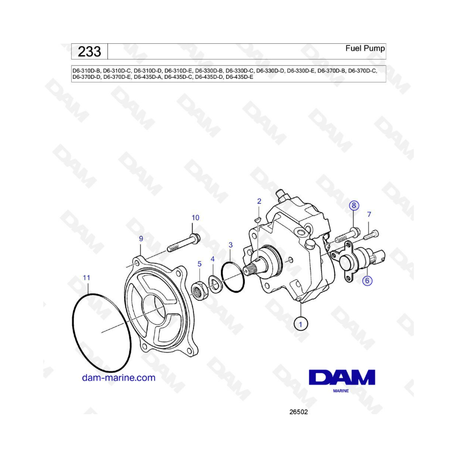 Volvo Penta D6-310D-B -C -D -E / D6-330D-B -C -D -E / D6-370D-B -C -D -E / D6-435D-A -C -D -E - Fuel pump
