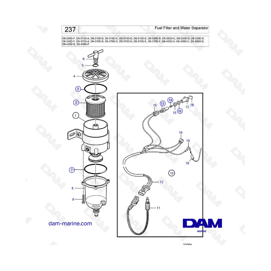 Volvo Penta D6-300D / D6-310D / D6-330D / D6-370D / D6-435D - Fuel filter & water separator