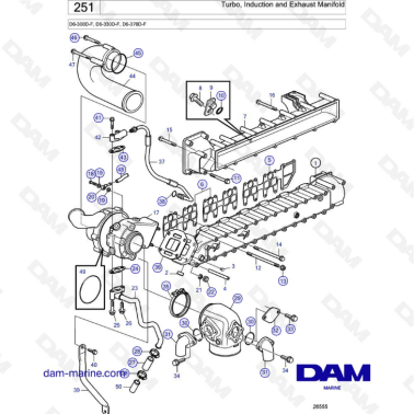 Volvo Penta D6-300D-F / D6-330D-F / D6-370D-F - Turbo induction & exhaust manifold