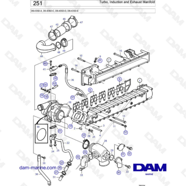 Volvo Penta D6-435D-A / D6-435D-C / D6-435D-D / D6-436D-E - Turbo, induction & exhaust manifold