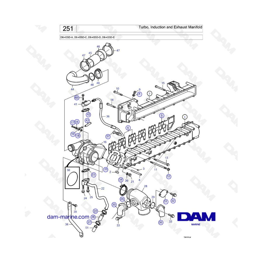 Volvo Penta D6-435D-A / D6-435D-C / D6-435D-D / D6-436D-E - Turbo, induction & exhaust manifold
