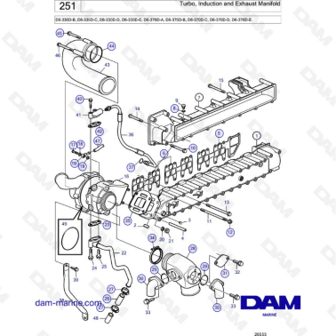 Volvo Penta D6-330D-B -C -D -E / D6-370D-A -B -C -D -E - Turbo, induction & exhaust manifold