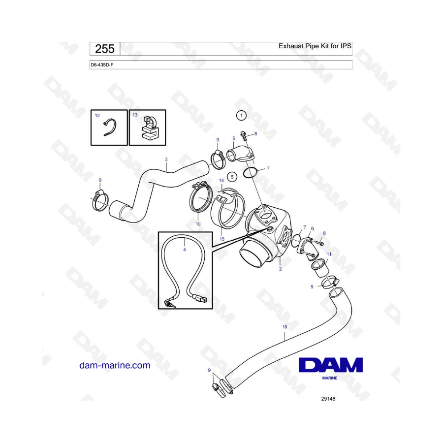 Volvo Penta D6-435D-F - Exhaust pipe for ips