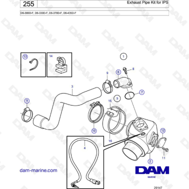 Volvo Penta D6-300D-F / D6-330D-F / D6-370D-F / D6-435D-F - Exhaust pipe kit for IPS