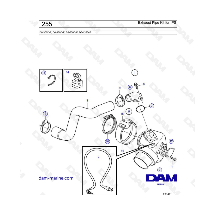 Volvo Penta D6-300D-F / D6-330D-F / D6-370D-F / D6-435D-F - Exhaust pipe kit for IPS