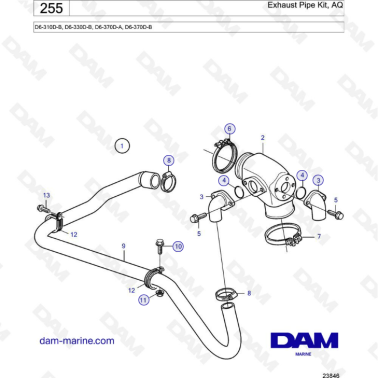 Volvo Penta D6-310D-B / D6-330D-B / D6-370D-A / D6-370D-B - Exhaust pipe kit, AQ