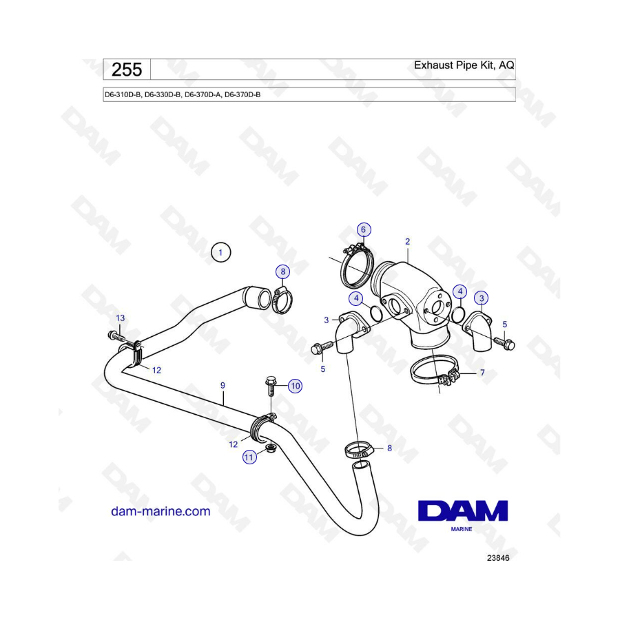 Volvo Penta D6-310D-B / D6-330D-B / D6-370D-A / D6-370D-B - Exhaust pipe kit, AQ