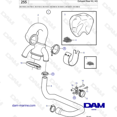 Volvo Penta D6-310D-B -C -D -E / D6-330D-B -C -D -E - Exhaust riser kit, AQ