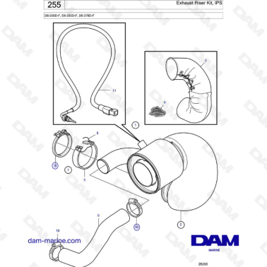 Volvo Penta D6-300D-F / D6-330D-F / D6-370D-F - Exhaust riser kit, IPS