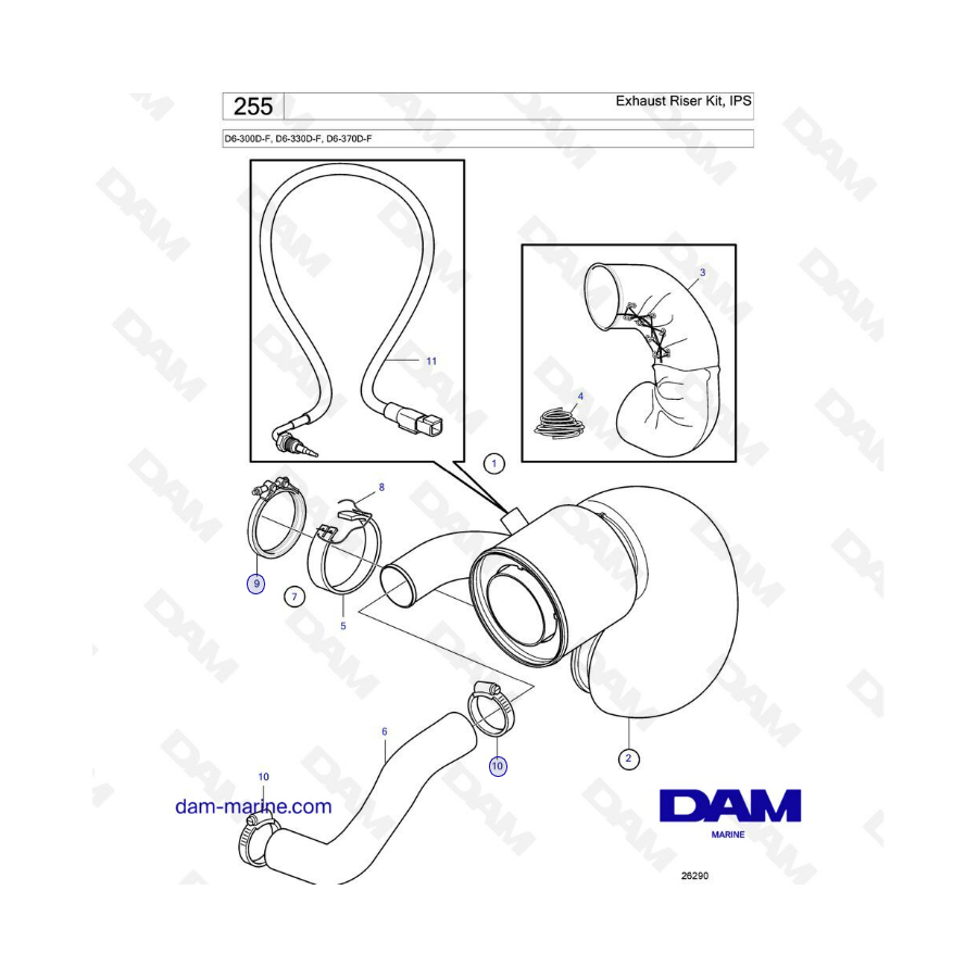 Volvo Penta D6-300D-F / D6-330D-F / D6-370D-F - Exhaust riser kit, IPS