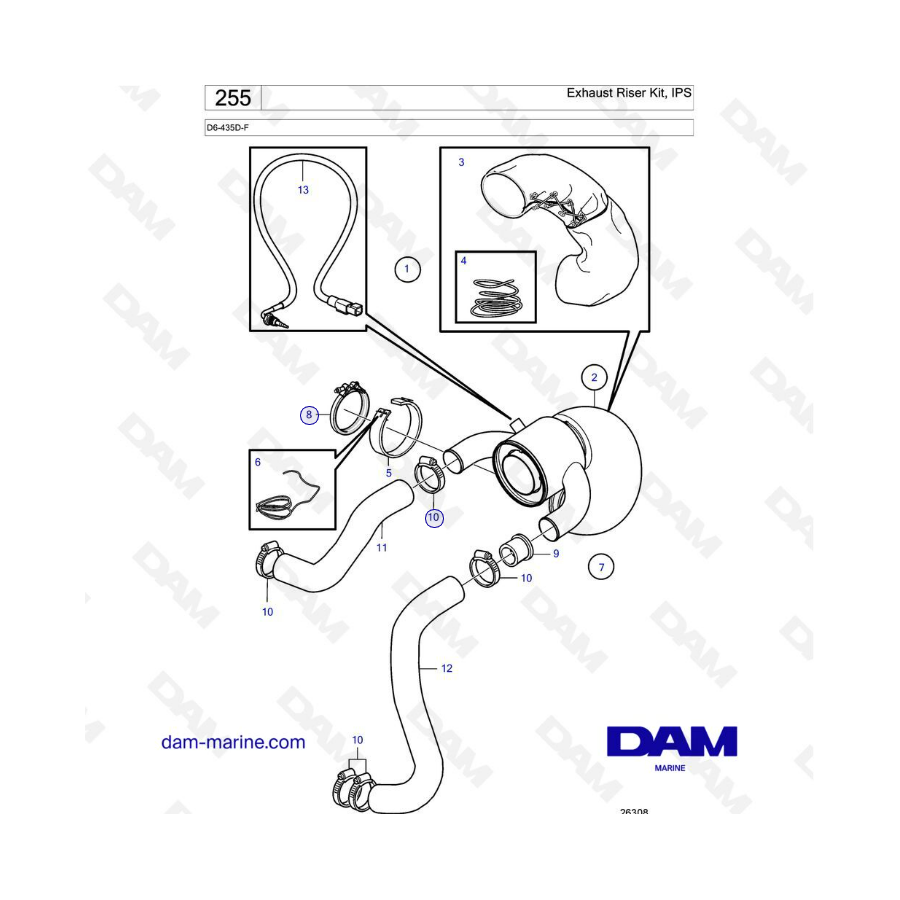 Volvo Penta D6-436D-F - Exhaust riser kit, IPS