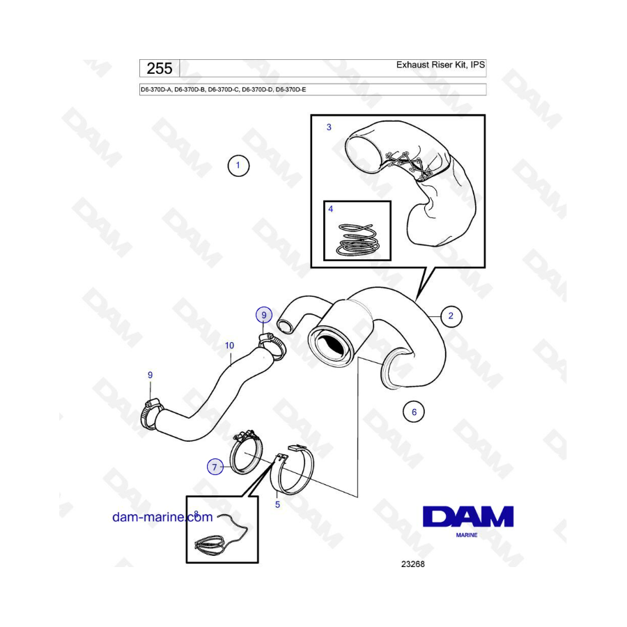 Volvo Penta D6-370D-A -B -C -D -E - Exhaust riser kit, IPS