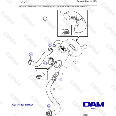 Volvo Penta D6-370D-A -B -C -D -E / D6-435D-A -C -D -E - Exhaust riser kit, ips