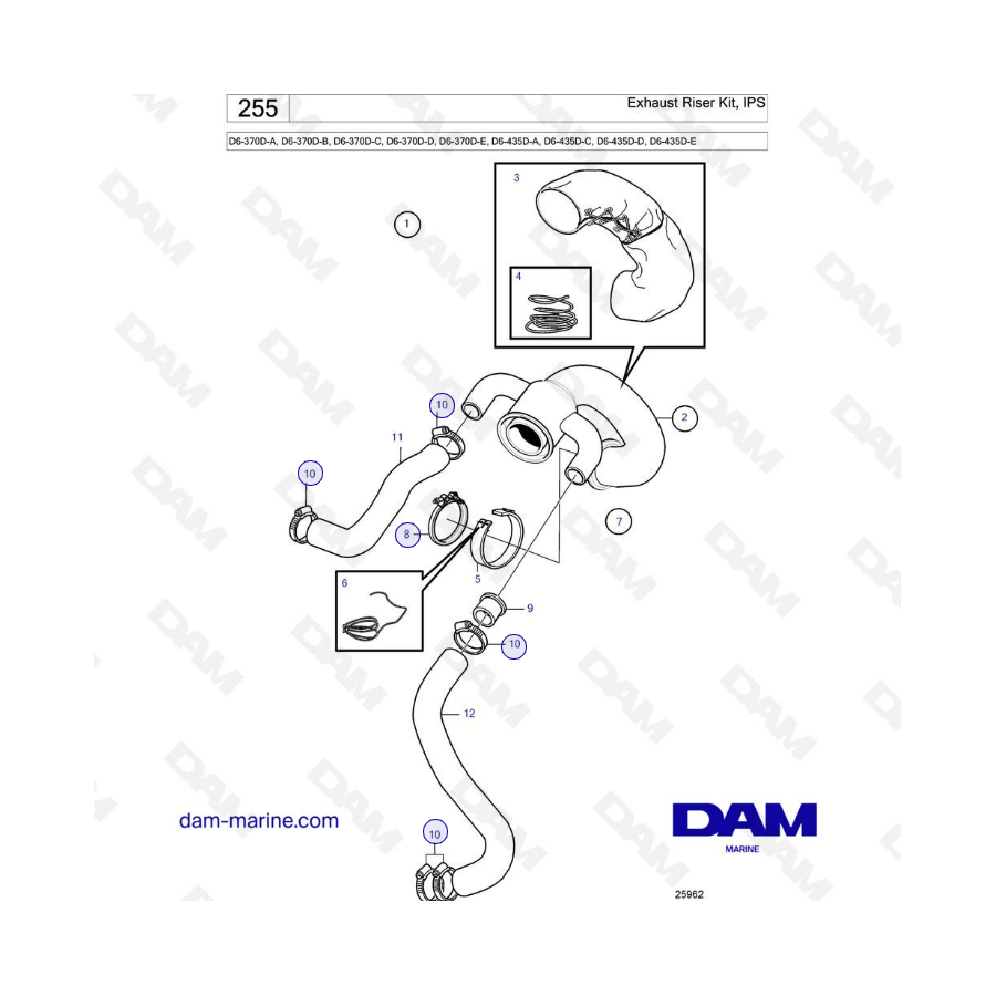 Volvo Penta D6-370D-A -B -C -D -E / D6-435D-A -C -D -E - Exhaust riser kit, ips