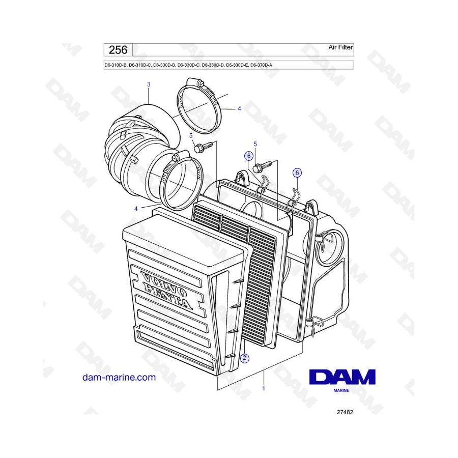 Volvo Penta D6-310D-B -C / D6-330D-B -C -D -E / D6-370D-A - Air filter