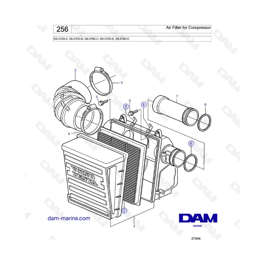 Volvo Penta D6-370D-A -B -C -D -E - Air filter for compressor