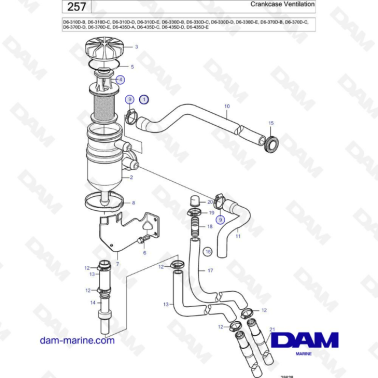 Volvo Penta D6-310D-B -C -D -E / D6-330D-B -C -D -E / D6-370D-B -C -D -E / D6-435D-A -C -D -E - Crankcase ventilation