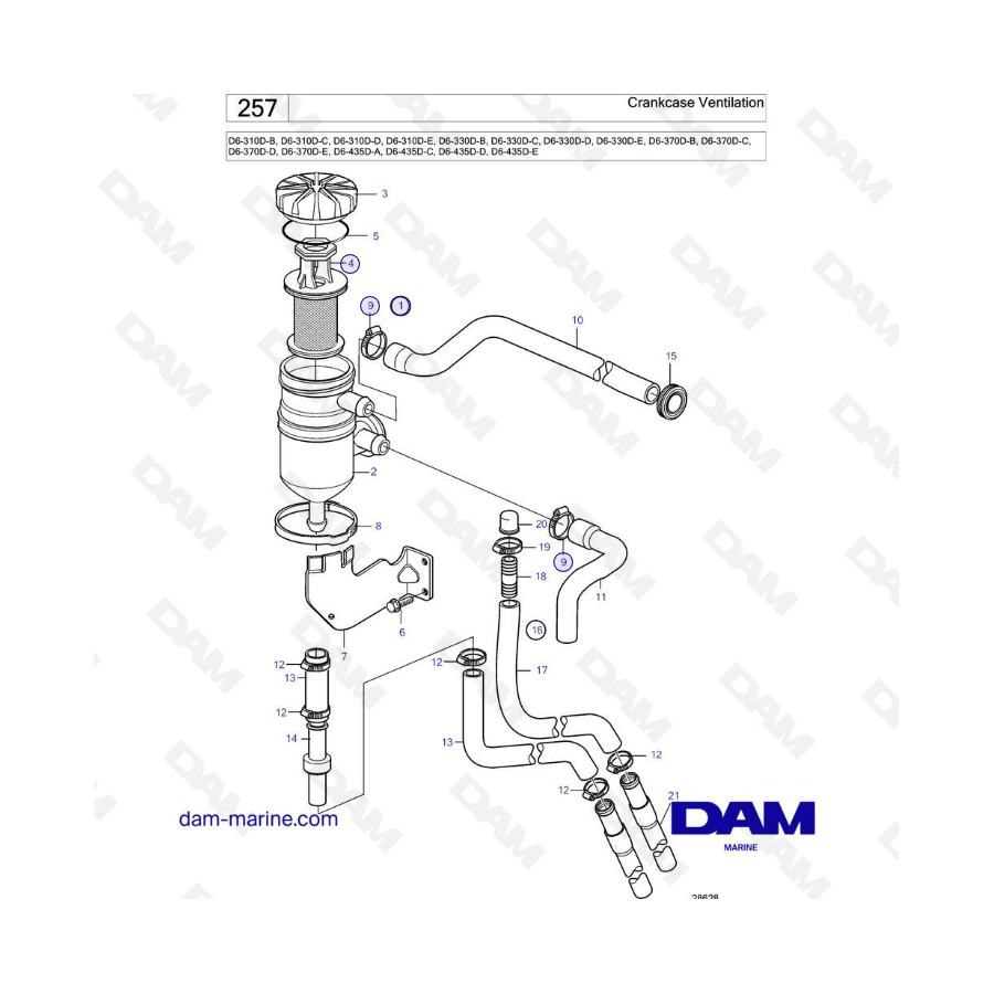 Volvo Penta D6-310D-B -C -D -E / D6-330D-B -C -D -E / D6-370D-B -C -D -E / D6-435D-A -C -D -E - Ventilación del cárter