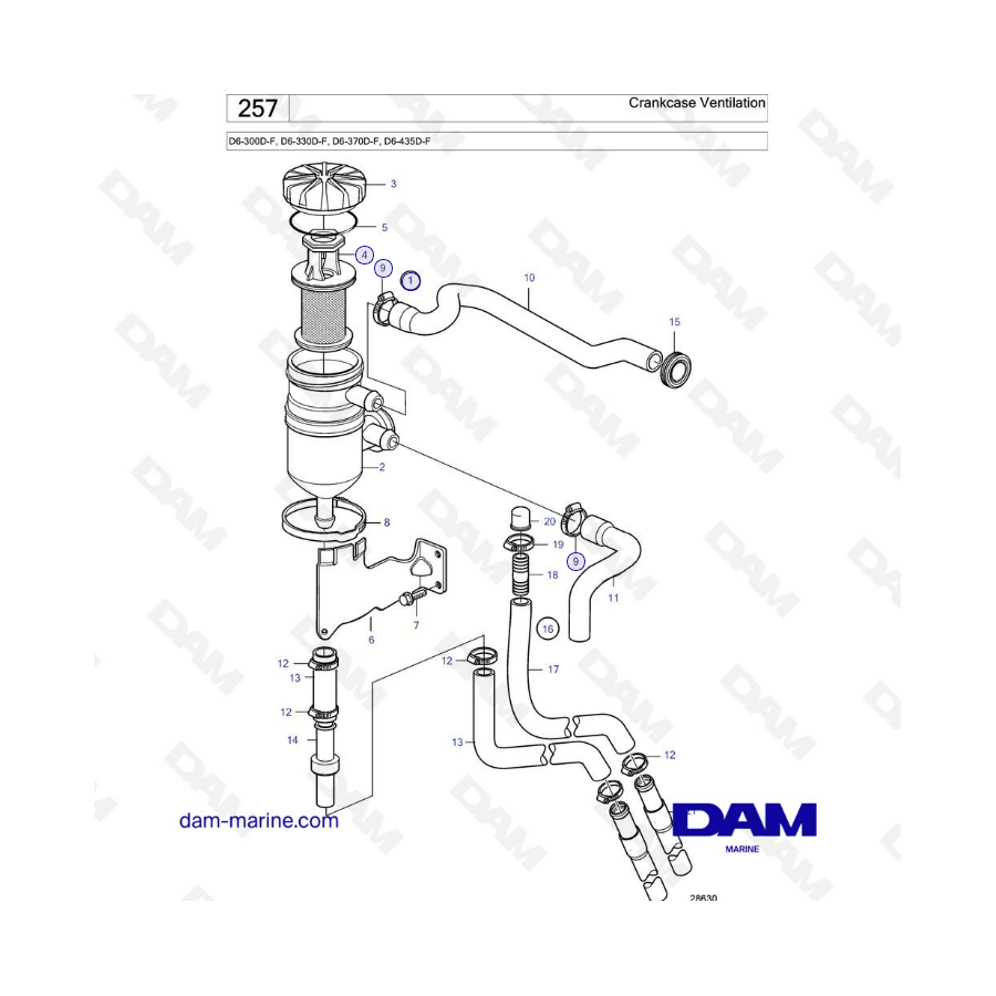 Volvo Penta D6-300D-F / D6-330D-F / D6-370D-F / D6-435D-F - Ventilación del cárter 