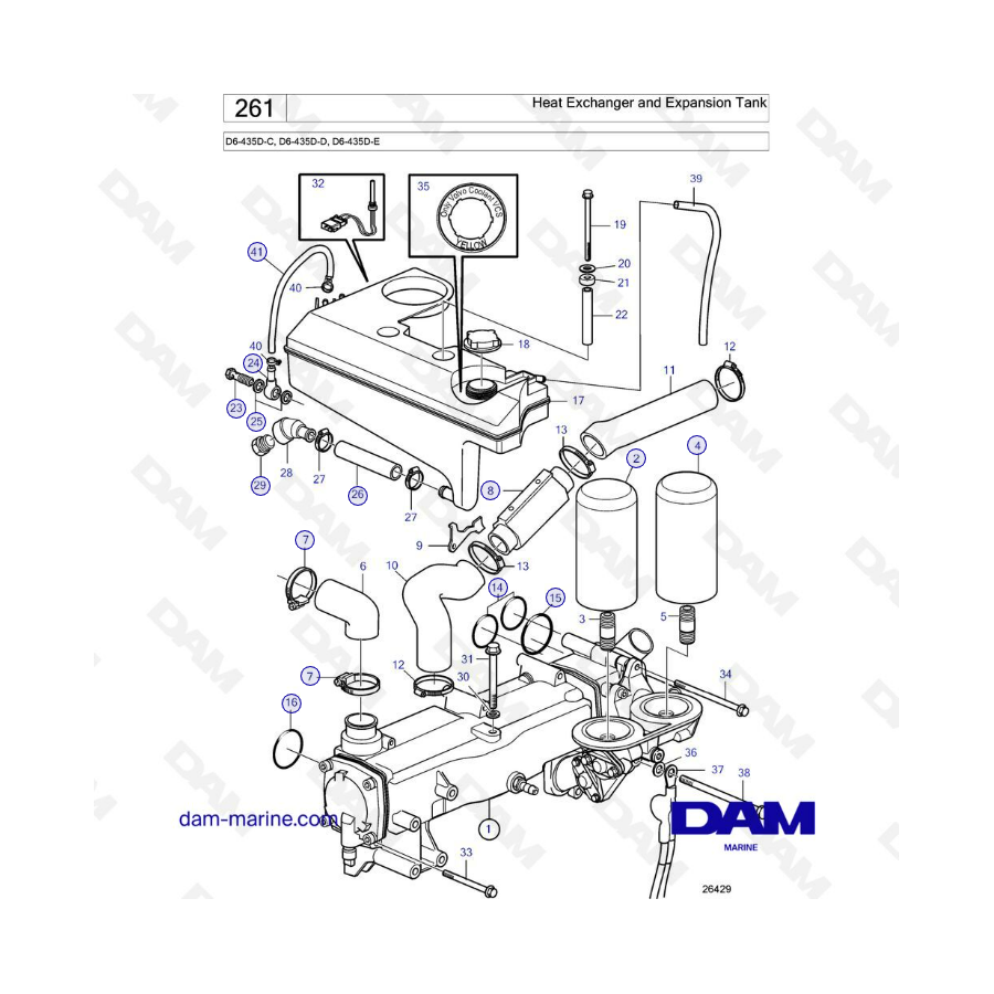 Volvo Penta D6-435D-C / D6-435D-D / D6-435D-E - Intercambiador de calor y depósito de expansión 