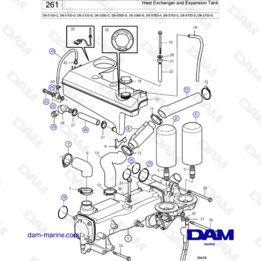Volvo Penta D6-310D-C -D -E / D6-330D-C -D -E / D6-370D-A -C -D -E - Heat exchanger & expansion tank