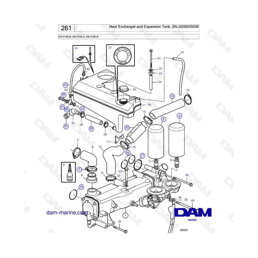 Volvo Penta D6-310D-B / D6-370D-A / D6-370D-B - Intercambiador de calor y depósito de expansión
