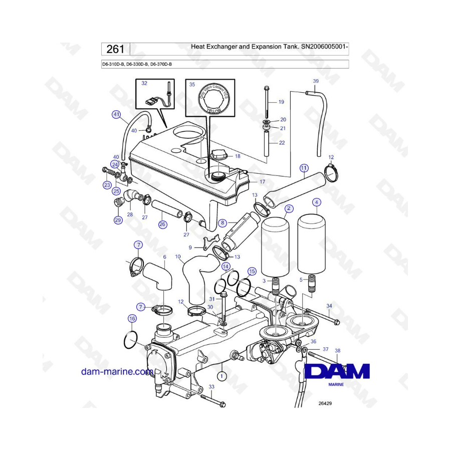 Volvo Penta D6-310D-B / D6-330D-B / D6-370D-B - Heat exchanger & expansion tank SN2006005001